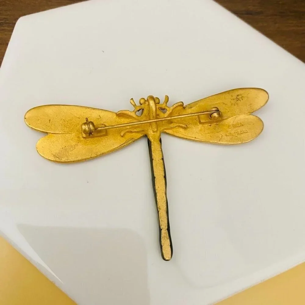 Vintage BMA Multilana Camo Pattern Dragonfly Brooch Pin